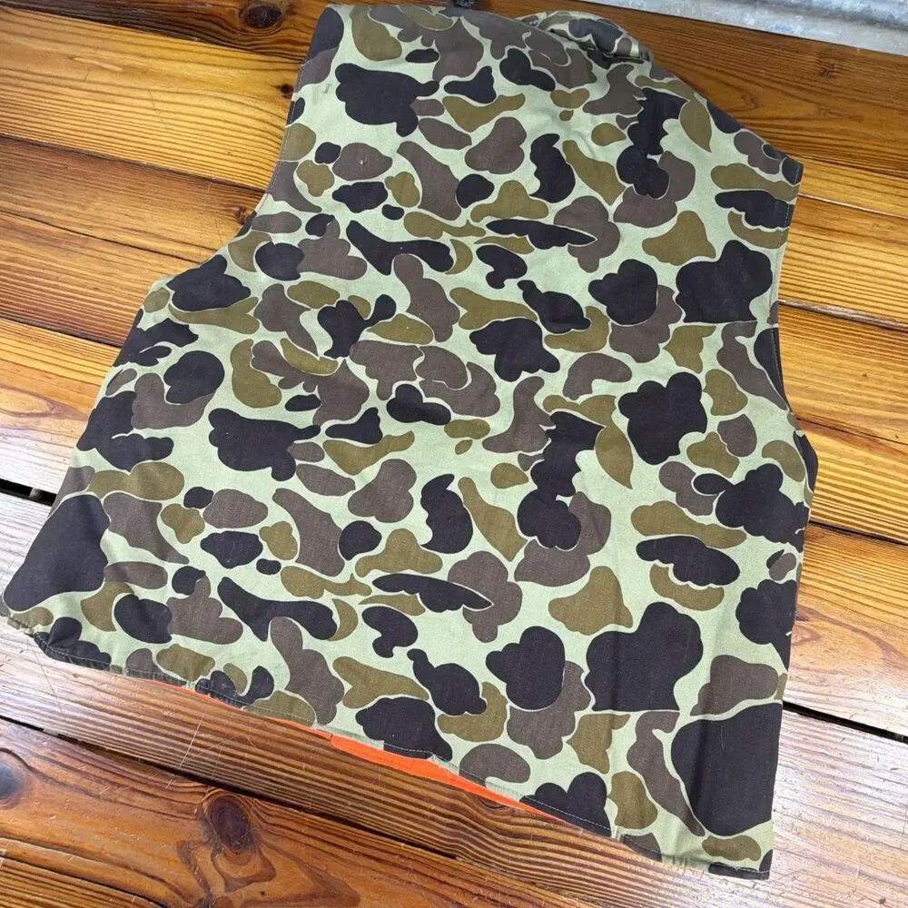Vtg Duck Camo 80s/90's Puffer Vest Reversible Orange Insulated Sz M Thick/Heavy